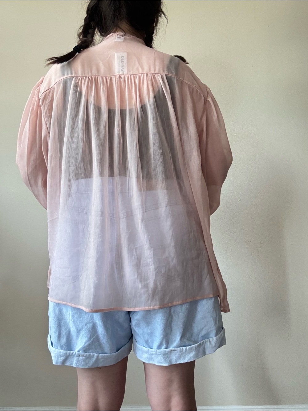 NWT Old Navy Pink Tie-Neck Long-Sleeve Blouse - Picture 5 of 9